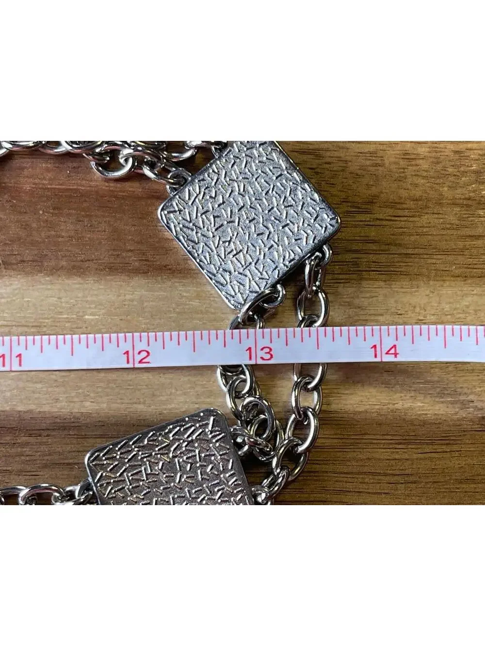Vintage Silver Tone Chain Belt with Turquoise Square Accents 28